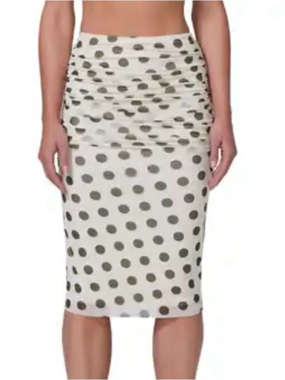 Polka Dot Stretch Mesh Skirt - cream with Green Dots